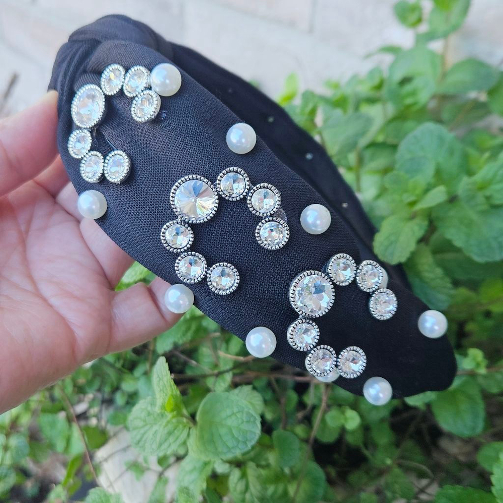 Black Rhinestone Squash Blossom Women's Headband
